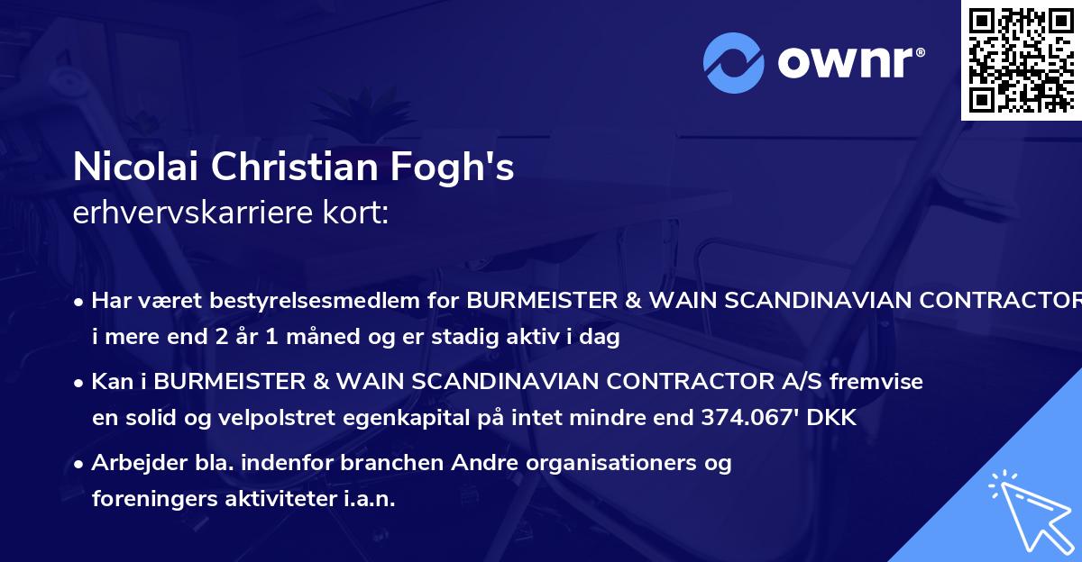 Nicolai Christian Fogh's erhvervskarriere kort