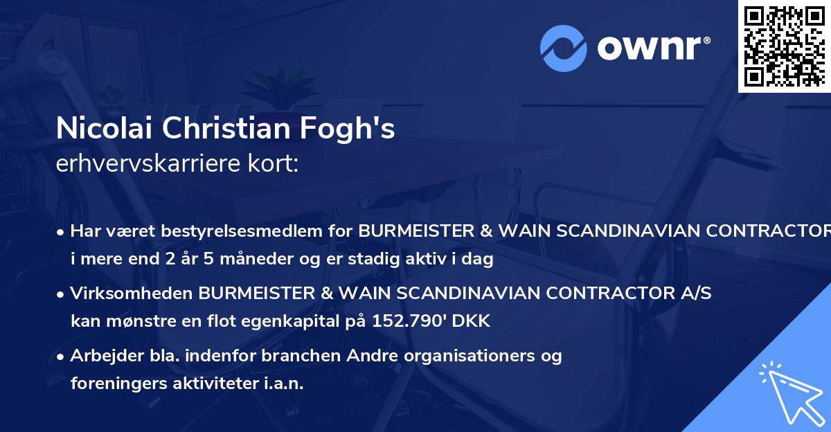 Nicolai Christian Fogh's erhvervskarriere kort