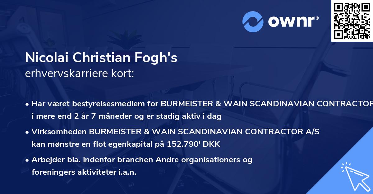 Nicolai Christian Fogh's erhvervskarriere kort