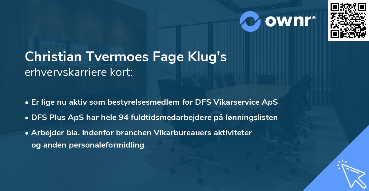 Christian Tvermoes Fage Klug's erhvervskarriere kort