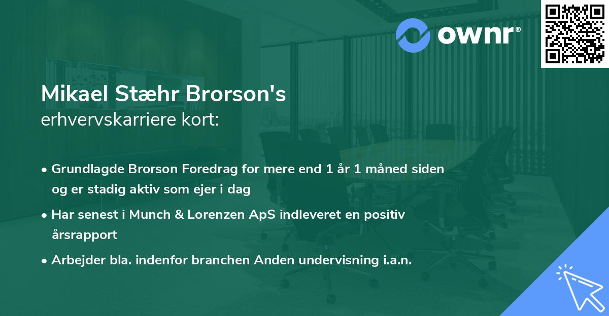 Mikael Stæhr Brorson's erhvervskarriere kort