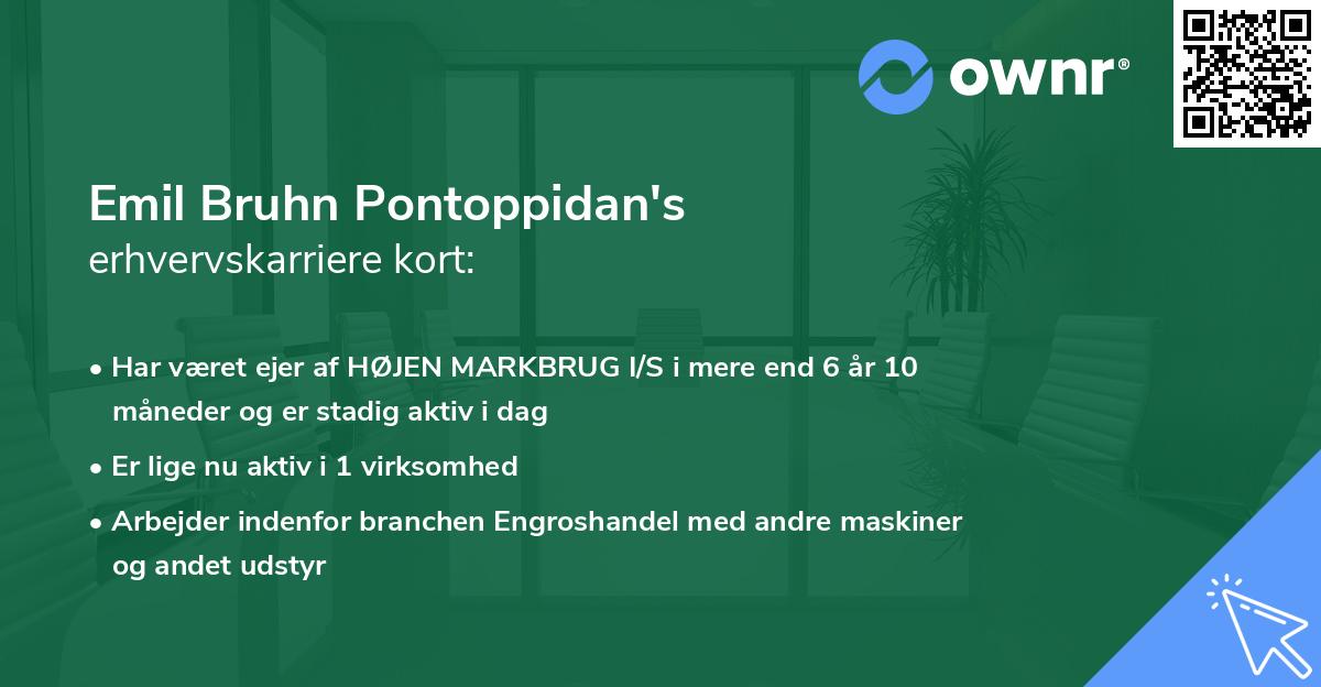 Emil Bruhn Pontoppidan's erhvervskarriere kort
