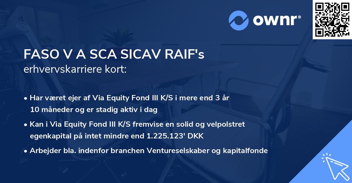 FASO V A SCA SICAV RAIF's erhvervskarriere kort