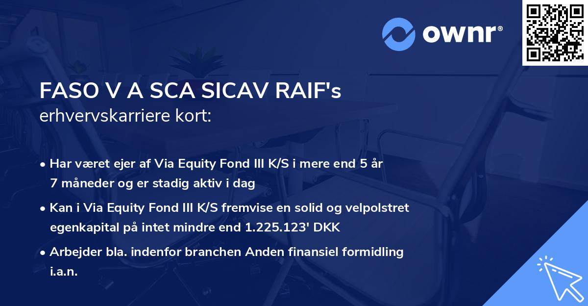 FASO V A SCA SICAV RAIF's erhvervskarriere kort