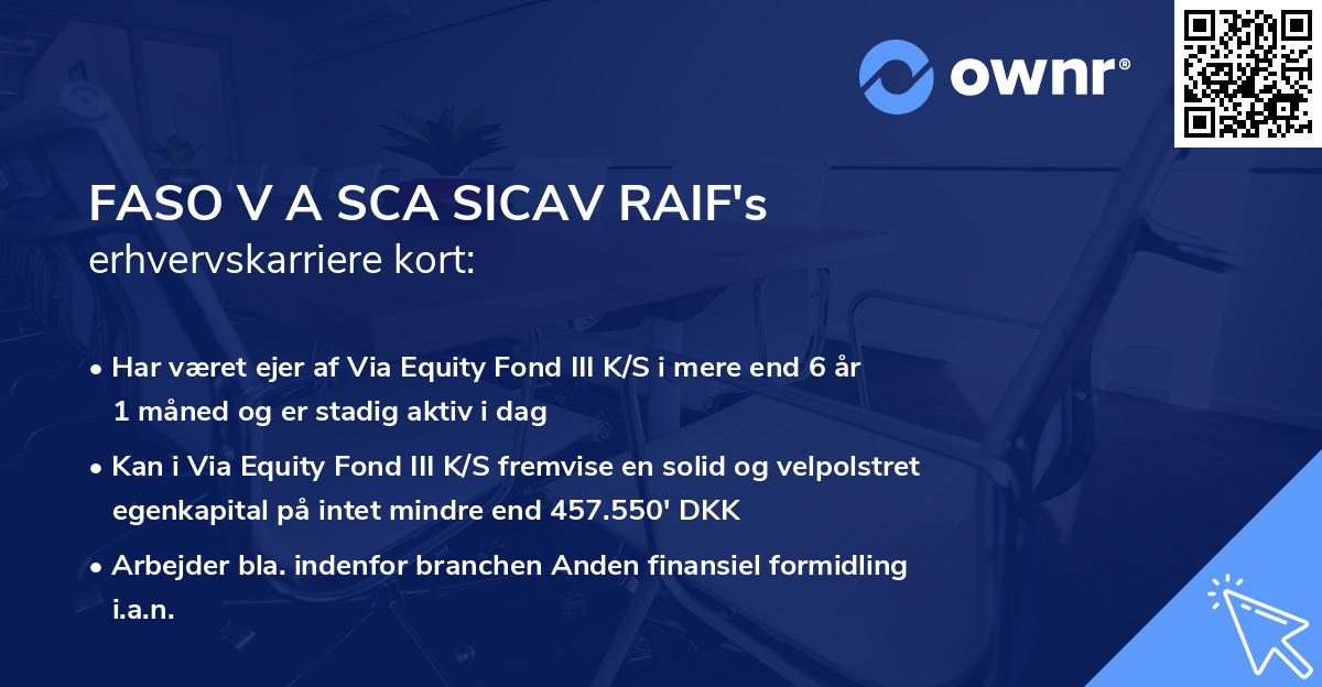 FASO V A SCA SICAV RAIF's erhvervskarriere kort