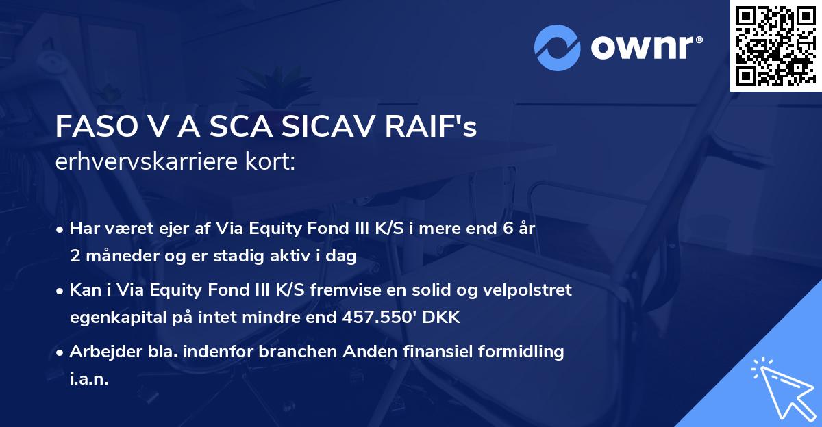 FASO V A SCA SICAV RAIF's erhvervskarriere kort
