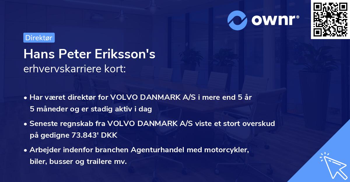 Hans Peter Eriksson's erhvervskarriere kort