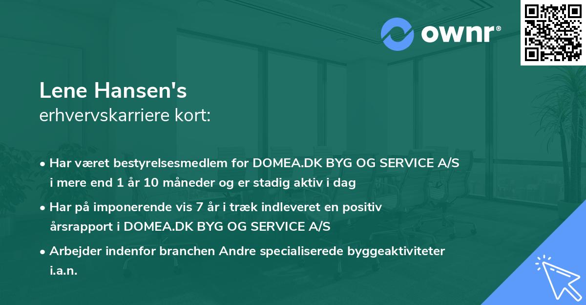 Lene Hansen's erhvervskarriere kort