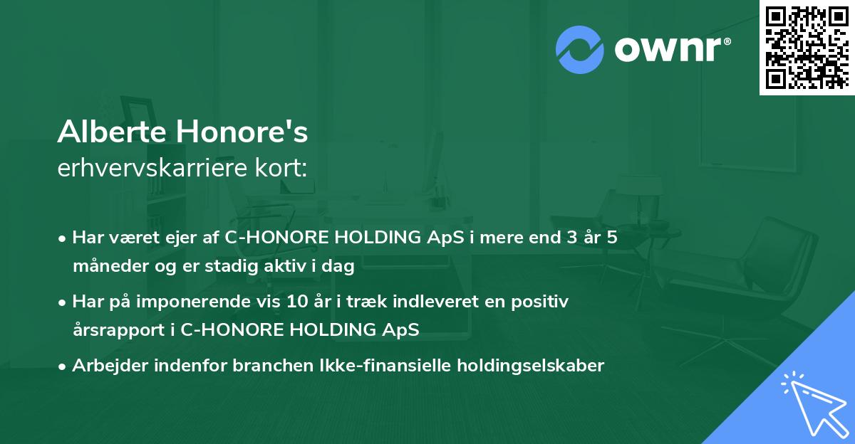 Alberte Honore's erhvervskarriere kort