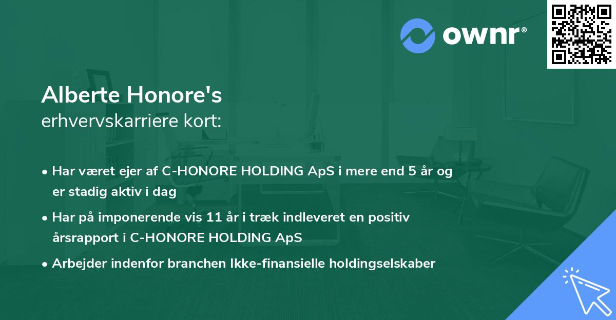 Alberte Honore's erhvervskarriere kort