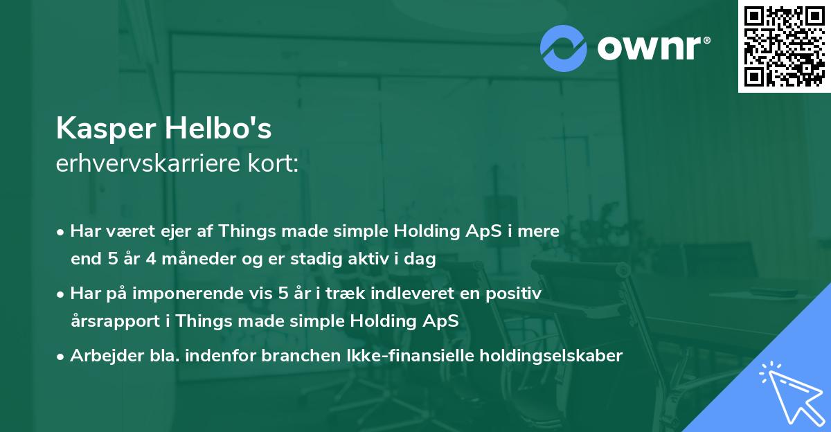 Kasper Helbo's erhvervskarriere kort
