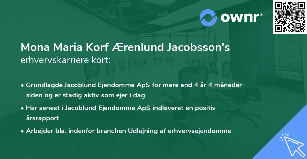 Mona Maria Korf Ærenlund Jacobsson's erhvervskarriere kort