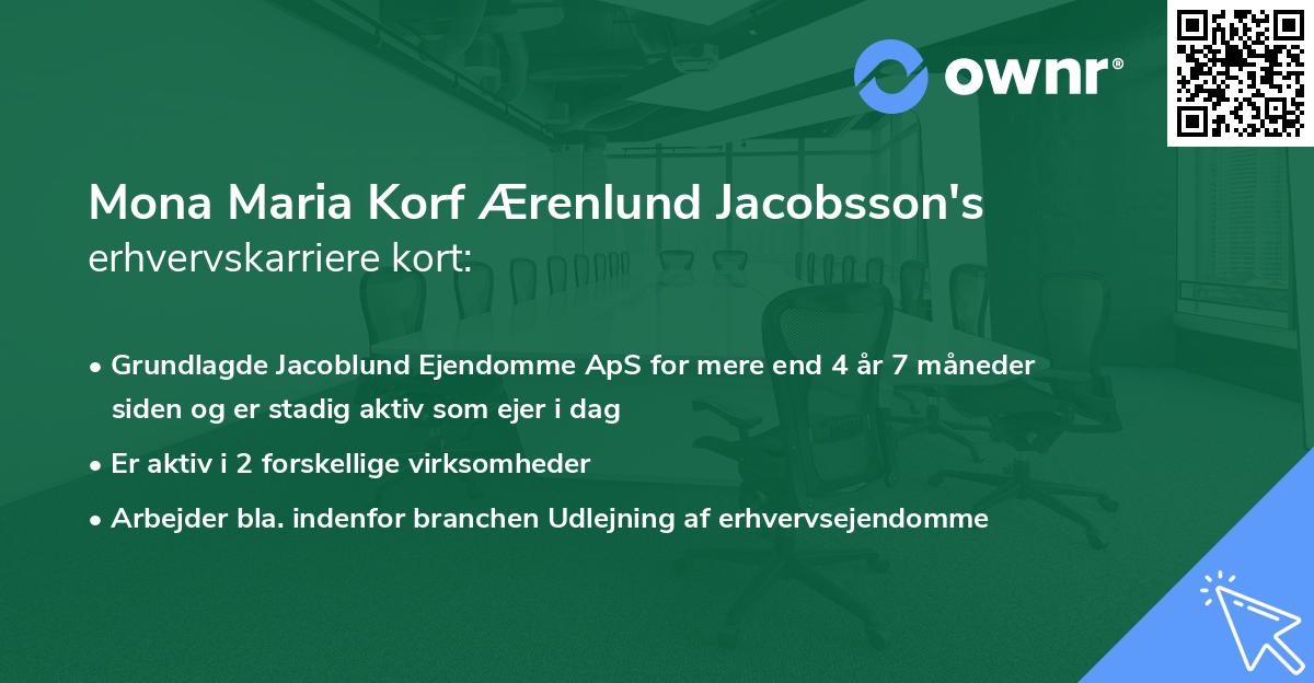 Mona Maria Korf Ærenlund Jacobsson's erhvervskarriere kort