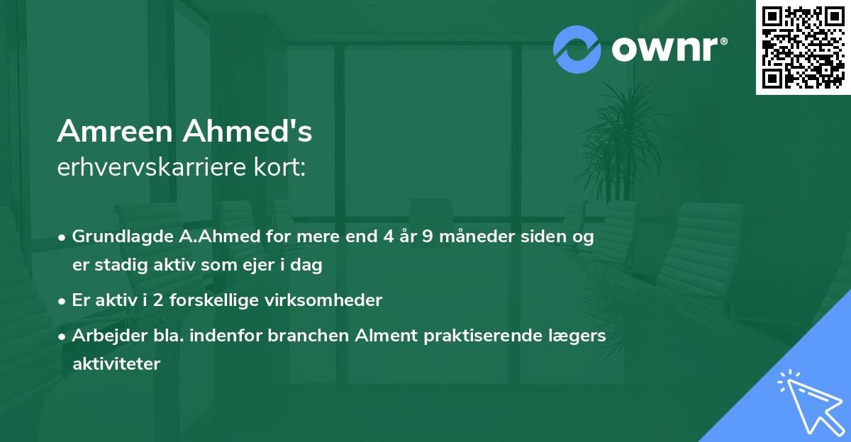 Amreen Ahmed's erhvervskarriere kort