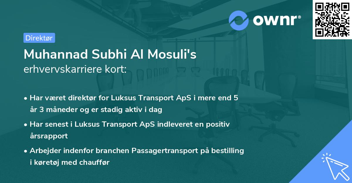 Muhannad Subhi Al Mosuli's erhvervskarriere kort