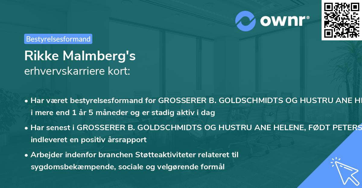 Rikke Malmberg's erhvervskarriere kort