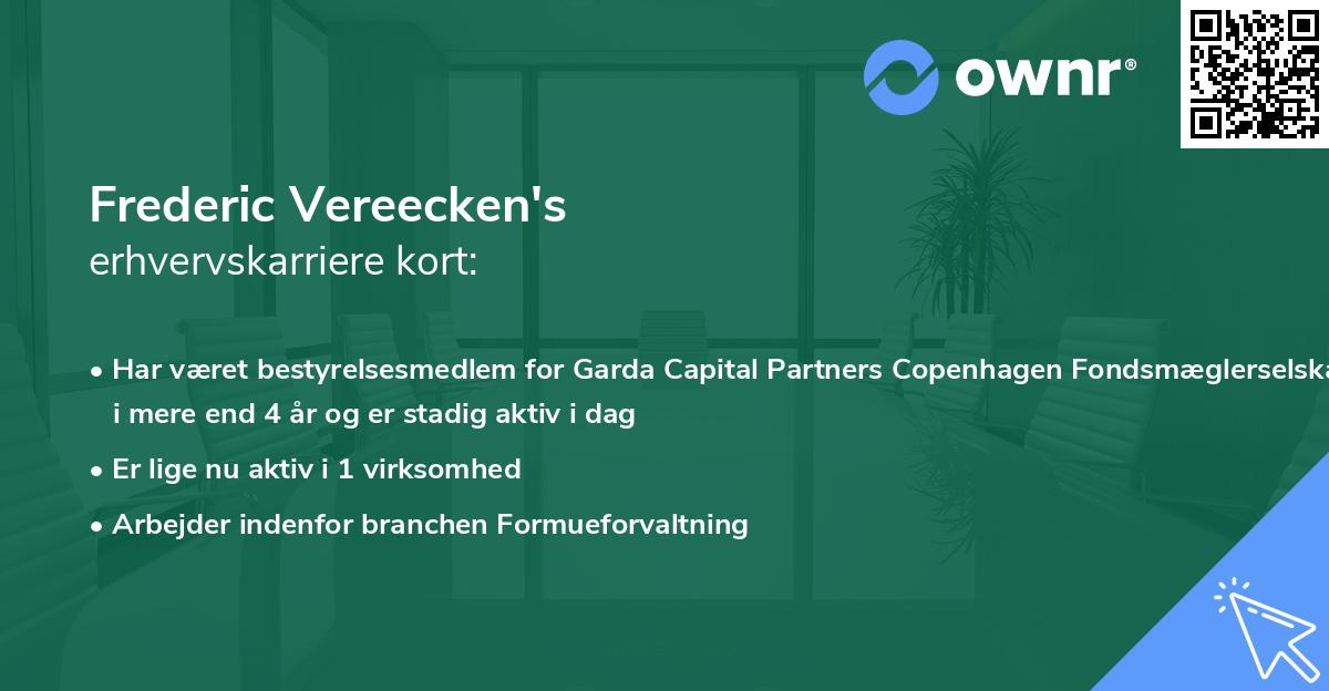 Frederic Vereecken's erhvervskarriere kort