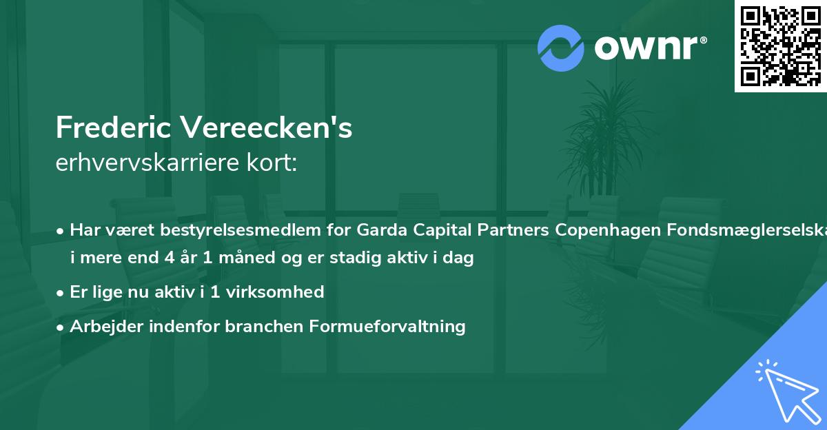 Frederic Vereecken's erhvervskarriere kort