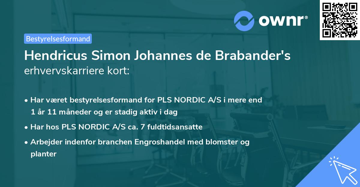 Hendricus Simon Johannes de Brabander's erhvervskarriere kort