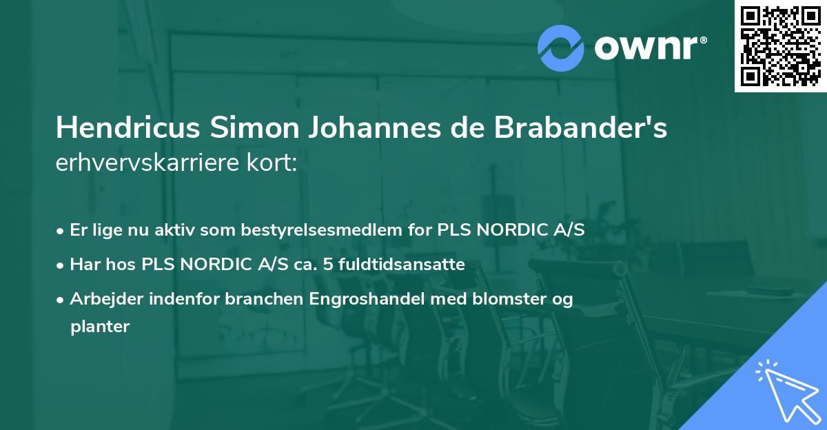 Hendricus Simon Johannes de Brabander's erhvervskarriere kort