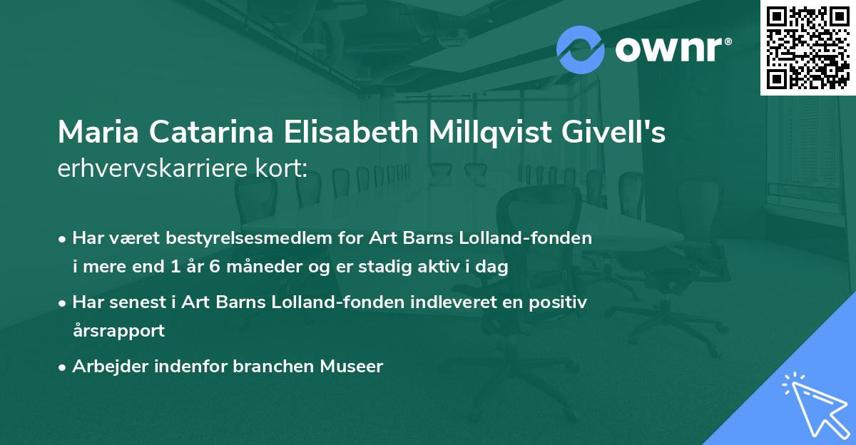 Maria Catarina Elisabeth Millqvist Givell's erhvervskarriere kort