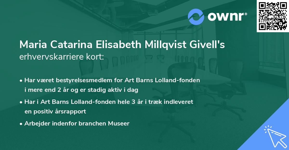 Maria Catarina Elisabeth Millqvist Givell's erhvervskarriere kort