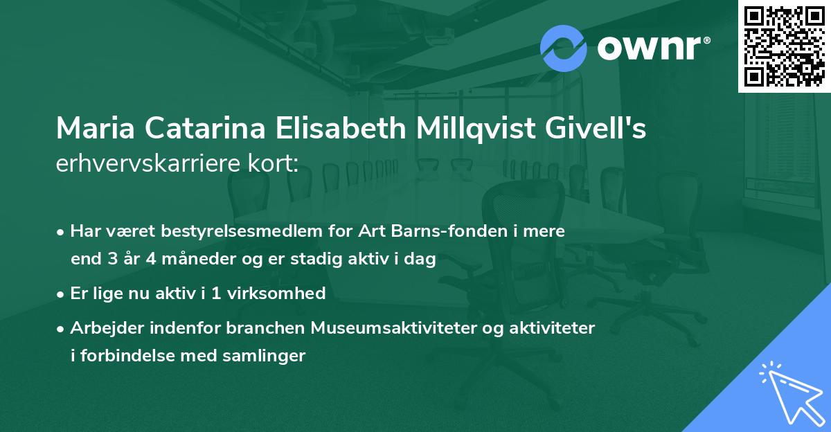 Maria Catarina Elisabeth Millqvist Givell's erhvervskarriere kort
