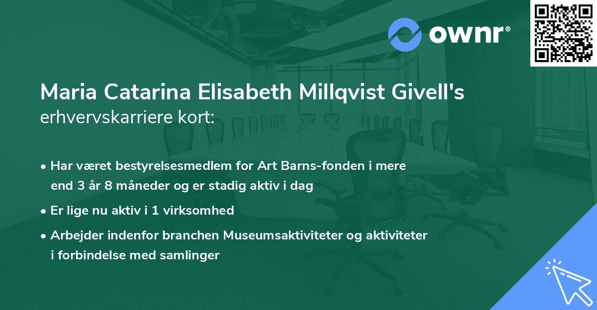 Maria Catarina Elisabeth Millqvist Givell's erhvervskarriere kort