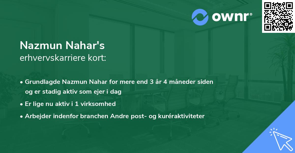 Nazmun Nahar's erhvervskarriere kort