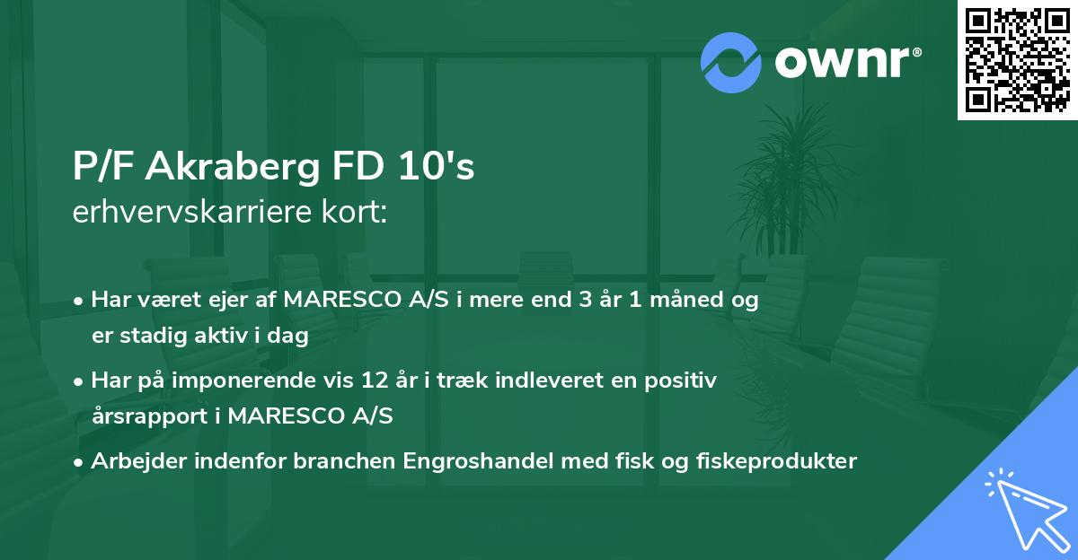 P/F Akraberg FD 10's erhvervskarriere kort