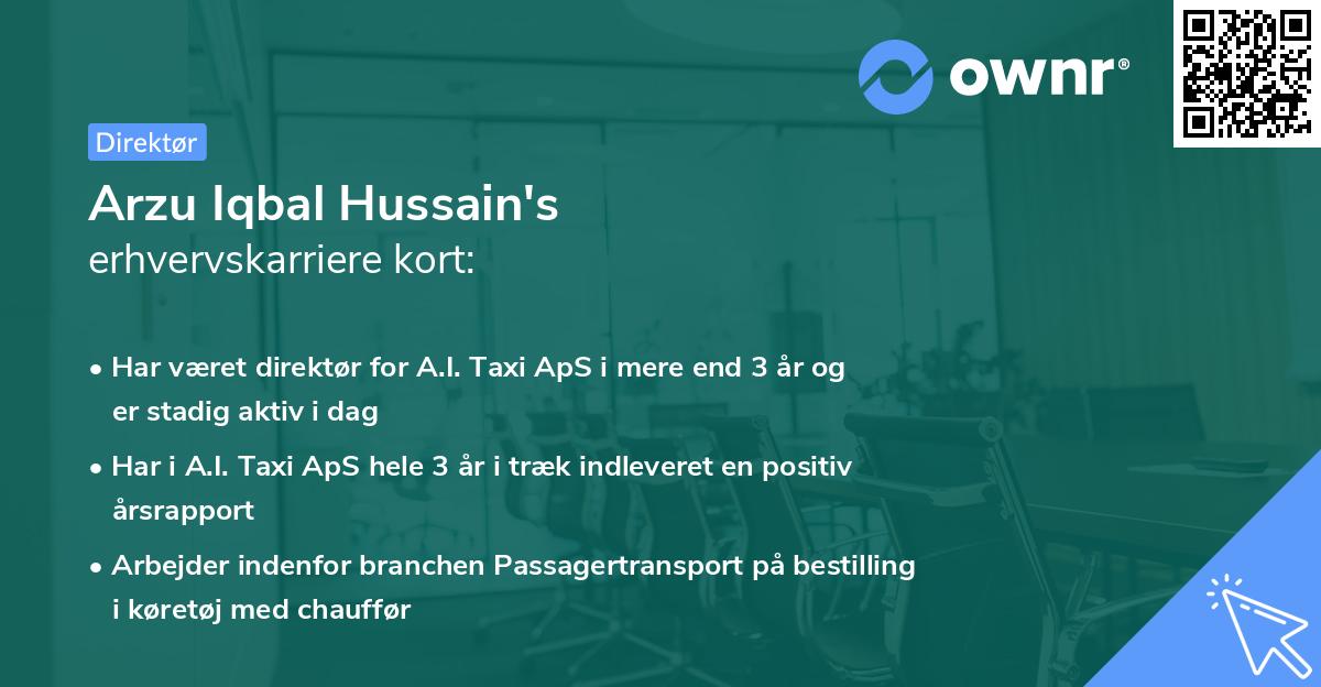 Arzu Iqbal Hussain's erhvervskarriere kort