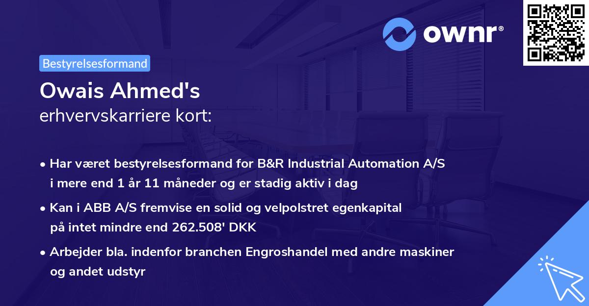 Owais Ahmed's erhvervskarriere kort