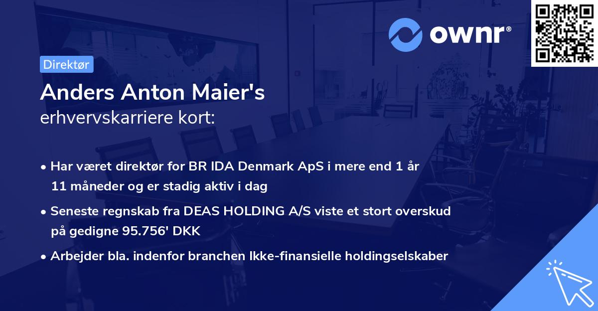 Anders Anton Maier's erhvervskarriere kort