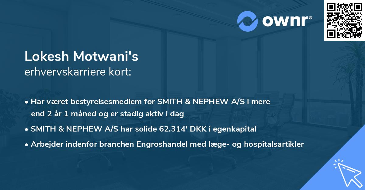 Lokesh Motwani's erhvervskarriere kort