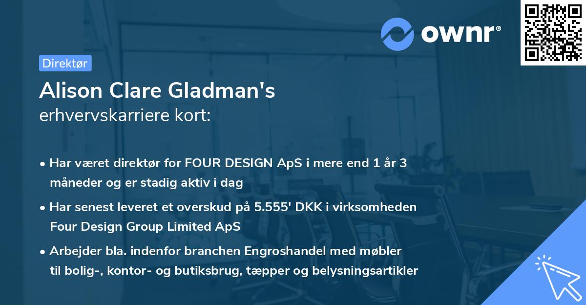 Alison Clare Gladman's erhvervskarriere kort