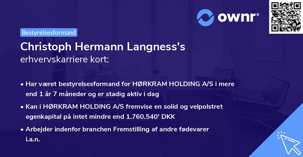 Christoph Hermann Langness's erhvervskarriere kort