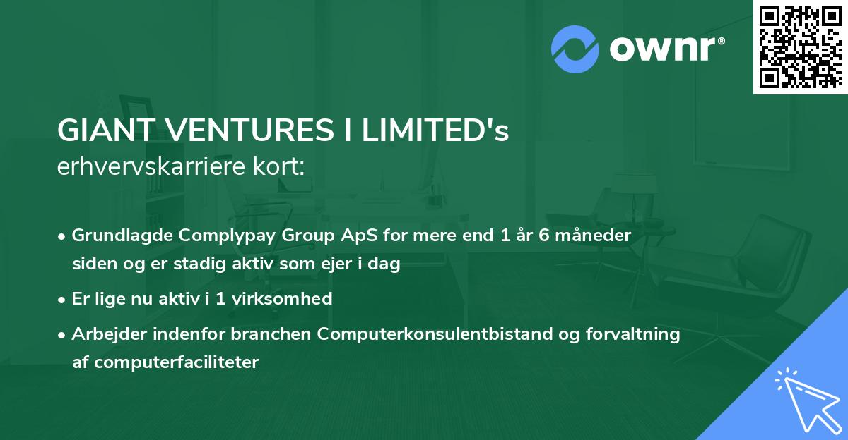 GIANT VENTURES I LIMITED's erhvervskarriere kort