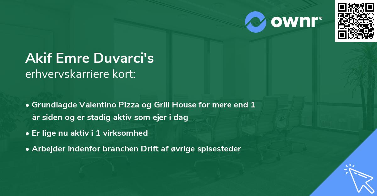 Akif Emre Duvarci's erhvervskarriere kort