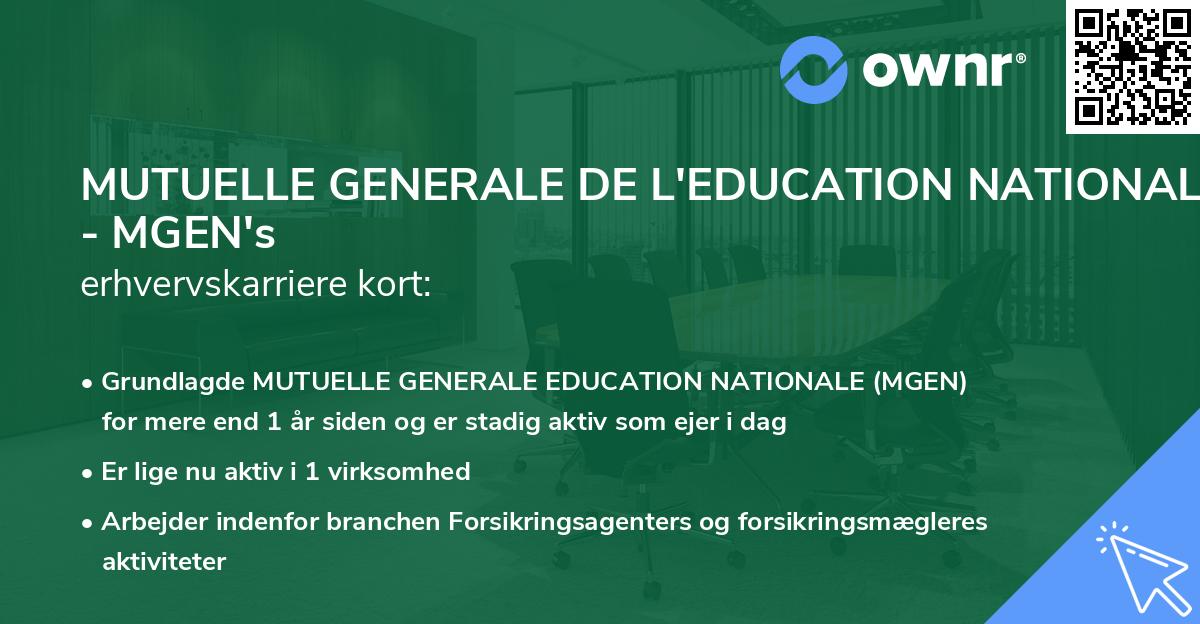 MUTUELLE GENERALE DE L'EDUCATION NATIONALE - MGEN's erhvervskarriere kort