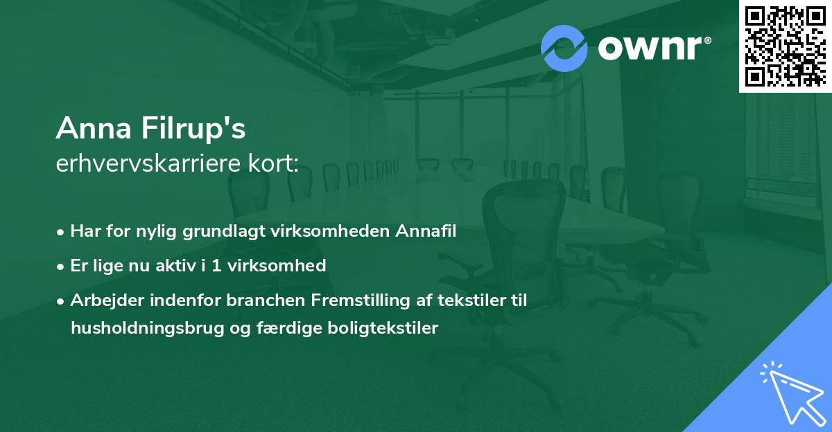 Anna Filrup's erhvervskarriere kort