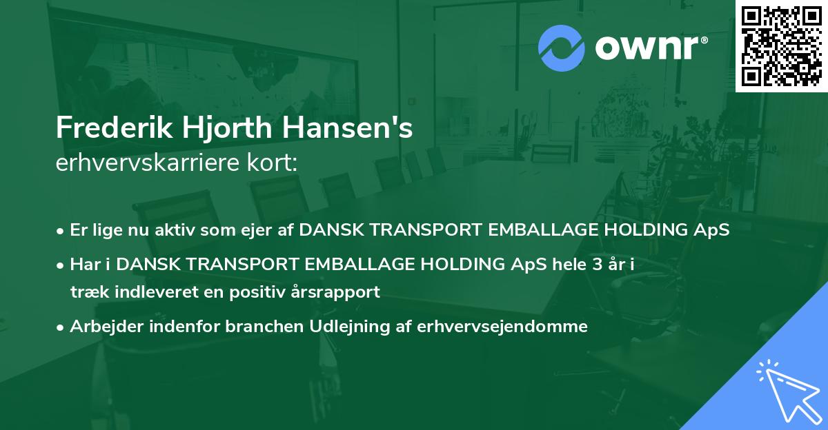 Frederik Hjorth Hansen's erhvervskarriere kort
