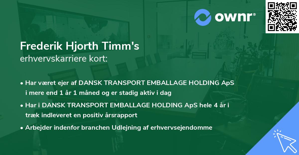Frederik Hjorth Timm's erhvervskarriere kort