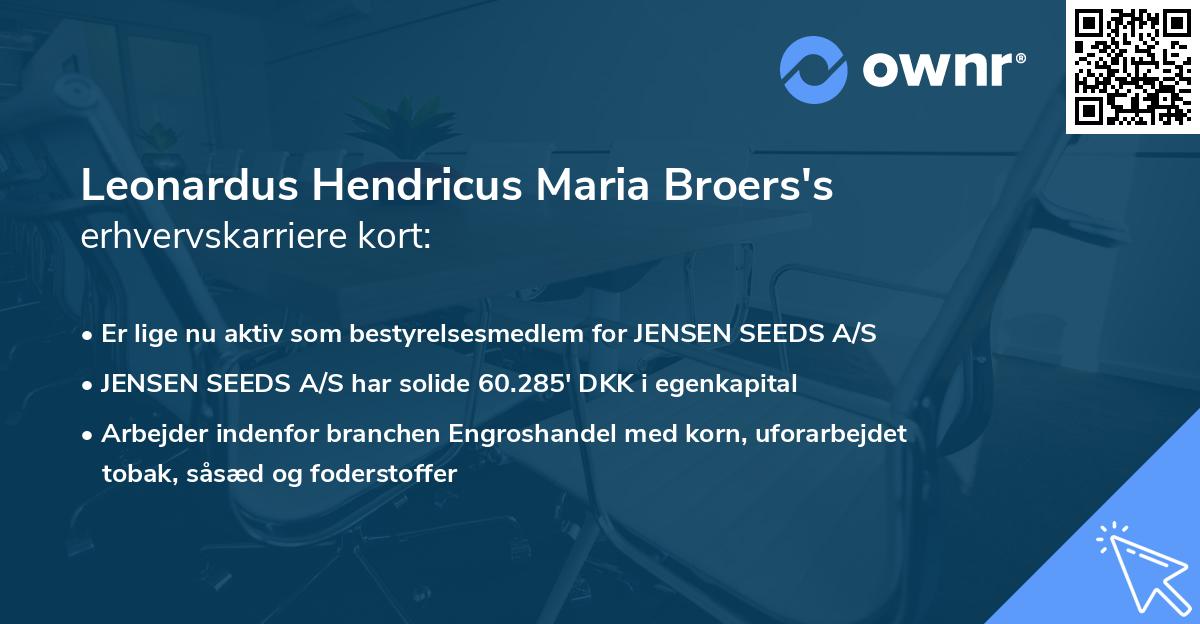 Leonardus Hendricus Maria Broers's erhvervskarriere kort