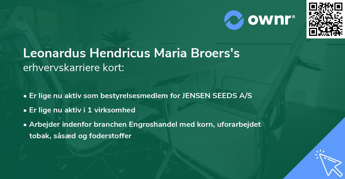 Leonardus Hendricus Maria Broers's erhvervskarriere kort