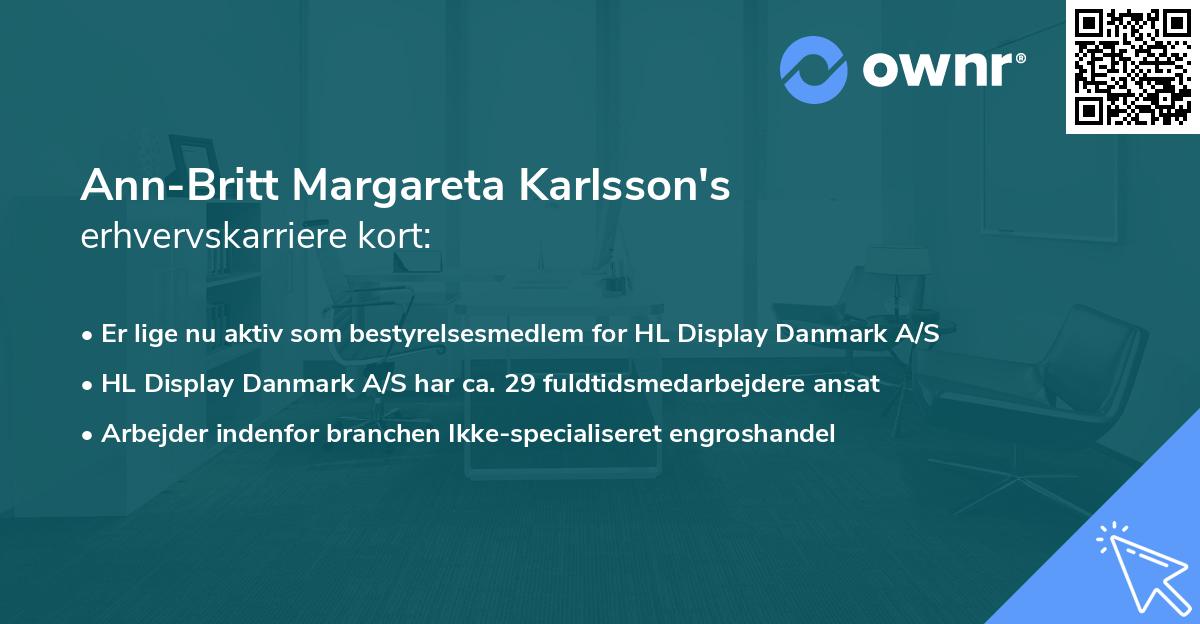 Ann-Britt Margareta Karlsson's erhvervskarriere kort