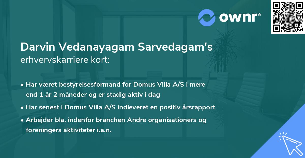 Darvin Vedanayagam Sarvedagam's erhvervskarriere kort