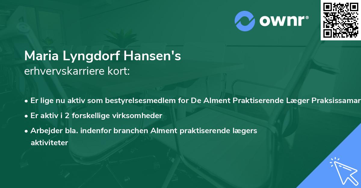 Maria Lyngdorf Hansen's erhvervskarriere kort