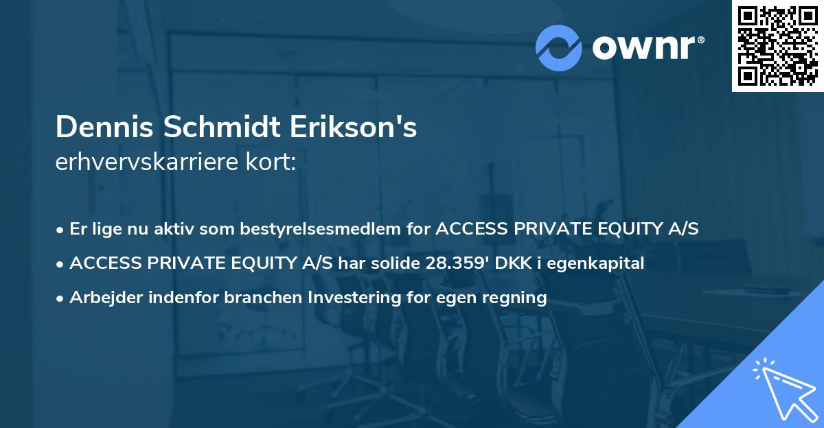 Dennis Schmidt Erikson's erhvervskarriere kort