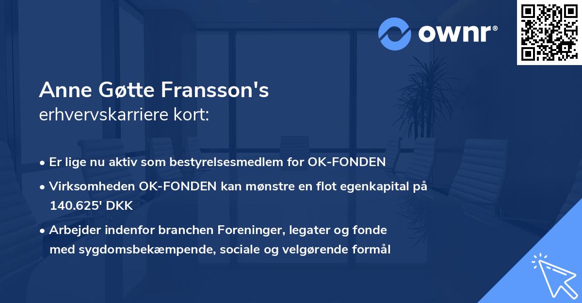 Anne Gøtte Fransson's erhvervskarriere kort