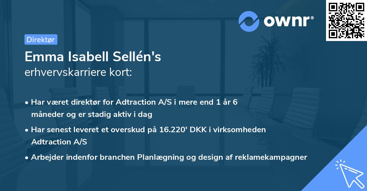 Emma Isabell Sellén's erhvervskarriere kort
